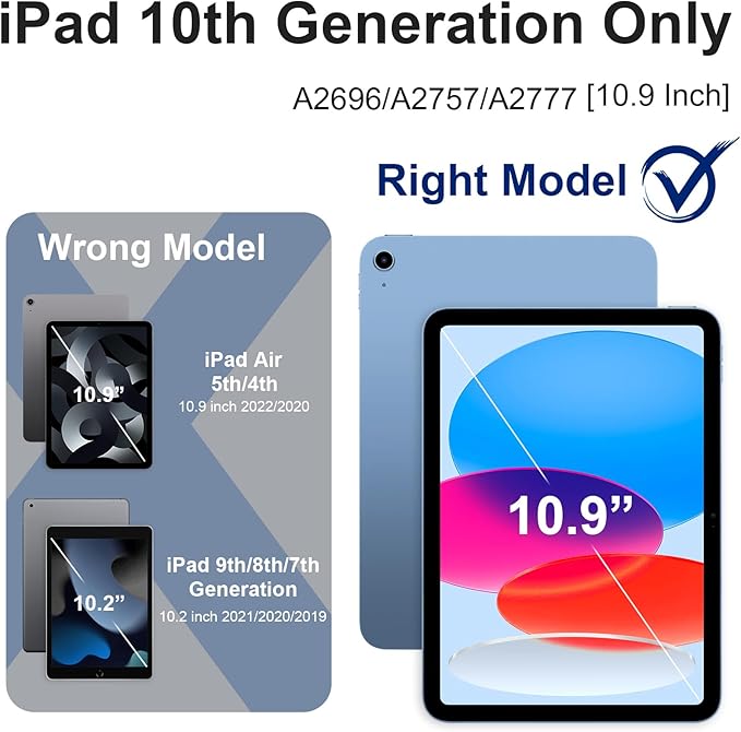 Case for iPad (A16) 11th Generation 11 Inch (2025), iPad 10th Generation Case 10.9 Inch (2022), Shockproof Cover with 360° Rotating Stand Screen Protector Pen Holder Shoulder Strap, Navy Red