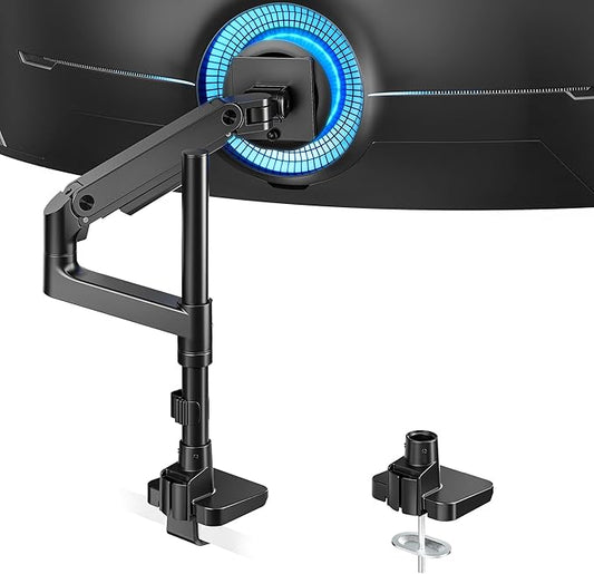 ARES WING Single Monitor Arm Desk Mount for 17-49 Inch Ultrawide Monitors, Heavy Duty Single Monitor Arm Holds 44 lbs, Full Motion Gas Spring Vertical Desk Mount, 75/100 VESA Mount, Black