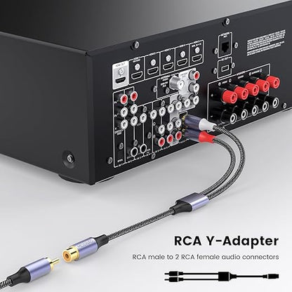 MOSWAG RCA Splitter, 1 Female to 2 Male, RCA Y Splitter Audio Video Cable Splitter Adapter for Amplifiers, Gaming Consoles, CD Player, Subwoofer, Home Theater, HDTV