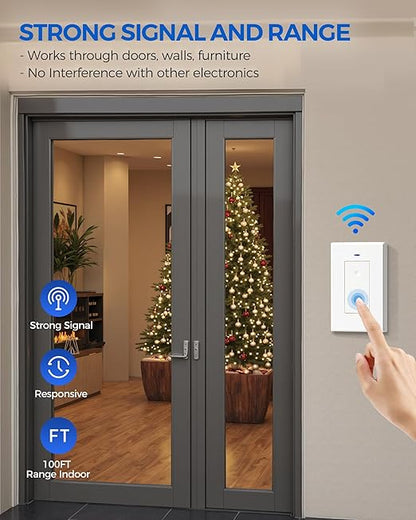 WILAWELS Mini Remote Control Outlet Wireless Light Switch, Programmable and Removable Remote Outlet Switch Kit for Lamps, Fan, Home Appliance, 100ft RF Range, No Wiring, FCC Listed W08RC1106