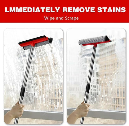 2 in 1 Standard Window Squeegee, Home Window Cleaner with 59" Poles,Washing Squeegee Suit for Glass Door Cleaner, Multi-Use Car Windshield Cleaning Tool with Long Handle for High Outdoor Windows