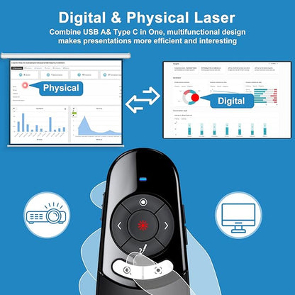 2 in 1 USB Type C Spotlight Presentation Clicker, Advanced Digital Highlighting Magnifier Wireless Presenter for for LED LCD, 2.4GHz PowerPoint Presentation Remote