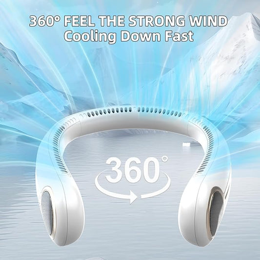 Portable Neck Fan,Hands Free Personal Wearable Bladeless Fan,6000mAh USB Rechargeable,360° Cooling,LED Display,4-Speeds,Birthday Gifts for Men Women Dad Mom,Valentines Day Gifts for Her Him (White)