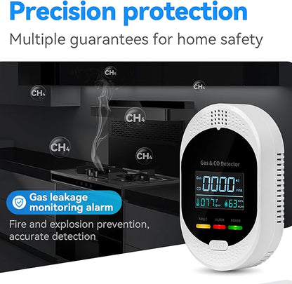 5PCS 4-in-1 Carbon Monoxide & Natural Gas Detectors with Temperature/Humidity LCD Display, Plug in Co Leak Detector Propane Monitor for Home Travel RV Essentials, Sound Alarm Over 85dB