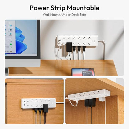 24 Widely Outlets Extension Cord 15 Ft NTONPOWER Long Extension Cord Surge Protector with 4 USB Ports,15A/1875W Power Strips with Surge Protection 4000J, Wall Mount Holes for Home, Office(White)