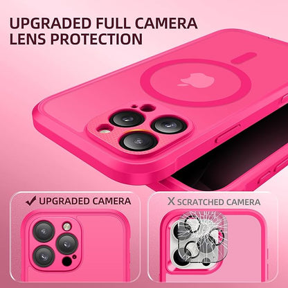 BERFY Magnetic for iPhone 16 Pro Case, Compatible with MagSafe, Built-in Privacy Screen Protector and Upgraded Camera Protection, Anti-Spy Full Body Shockproof Phone Case for 16 Pro 6.3", Hot Pink