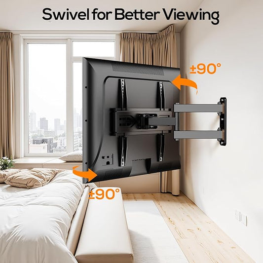 IWORKBOARD 40 43 50 55 inch Full Motion Corner TV Wall Mount for Most 32-65 inch Flat & Curved TVs, Articulating Swivel & Tilt TV Mount Bracket, up to 80 lbs,VESA 400x400mm, Single Stud Perfect Center