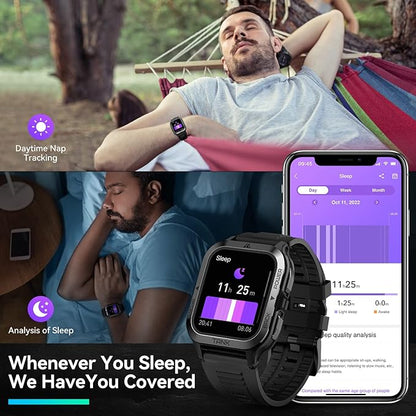 AMAZTIM Smart Watch, 60 Days Extra-Long Battery, 50M Waterproof, Rugged Military Bluetooth Call(Answer/Dial Calls), 1.85" Ultra Large HD Display, AI Voice Assistant, Compatible for Android and iOS