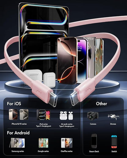 Retractable USB C Charger Wall Plug with Dual 35.5in/90cm Type C Cables Cords,40W Fast Charging Foldable Block Multi Charger for All Devices for iPhone 16/15/14/13/12/11,iPad,Galaxy,Pixel