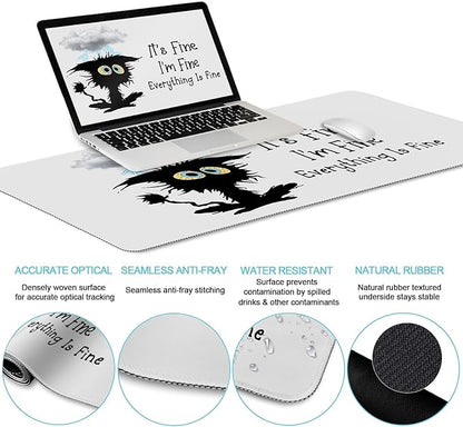LIMKRIAN Desk Mat Set, Large Gaming Mouse Pad with Wrist Rest, Ergonomic Mouse Pad Keyboard Mat Wrist Support, Cup Coaster, Home Office Desk Accessories Decor Supplies, Funny Black Cat