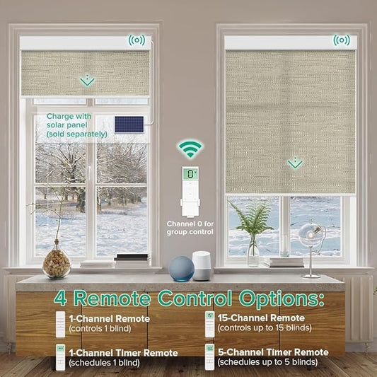 Kilonity Motorized Roller Shades, Light Filtering Remote Control Custom Window Shades Compatible with Alexa Google Assistant via RF Hub, Rechargeable Electric Blinds for Windows (Texture Dark Coffee)