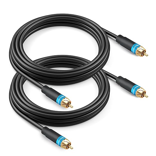 BlueRigger RCA Audio Subwoofer Cable (8FT - 2 Pack, Dual Shielded with Gold Plated RCA Connectors) – for Subwoofer, Amplifier, Home Theater