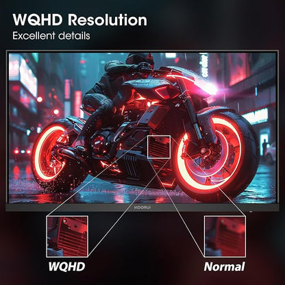 KOORUI 27" Gaming Monitor, 200Hz 1ms Fast IPS, WQHD (2560 x 1440p) HDR 400 Display, DCI-P3 95% Color Gamut, FreeSync Premium, Adaptive G-Sync, HDMI x 2, DisplayPort, G2721P