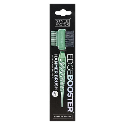 Style Factor EDGE BOOSTER® Hammer Brush Rat Tail– Double-Sided Edge Control Brush & Comb with Boar Bristles – For Edges, Slick Backs, Baby Hair Styling, and Taming Flyaways- Mini Travel Size