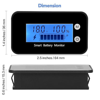 SUPNOVA Waterproof Battery Monitor12v 24v 36v 48v 60v 72v ,Car Motorcycle Golf cart Battery Meter Digital Battery Capacity Remaining Capacity Percentage Tester with Buzzer Alarm and Temperature（Bule）
