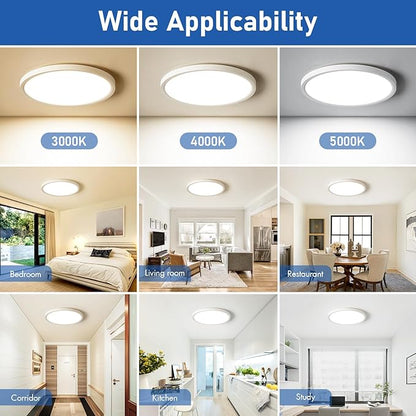 YELIOLED 12 Inch Slim Dimmable LED Flush Mount Ceiling Light Fixtures, 24W 2640LM 3000K/4000K/5000K, House Upgrade Led Lights for Bedroom Hallway Laundry Room Rental Units, 240W Equiv., White