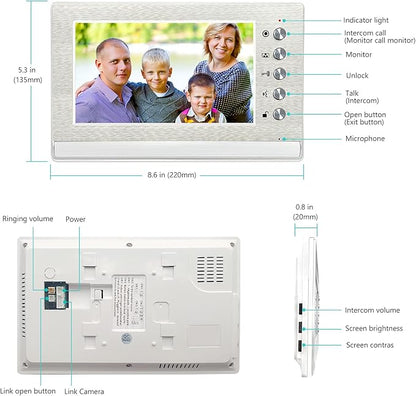 toncont 7 Inches Video Doorbell Intercom System, Video Door Phone System, Wired Video Doorphone Kits, Unlock, Dual-Way Intercom for Home Villa House Office Apartment (Silver)
