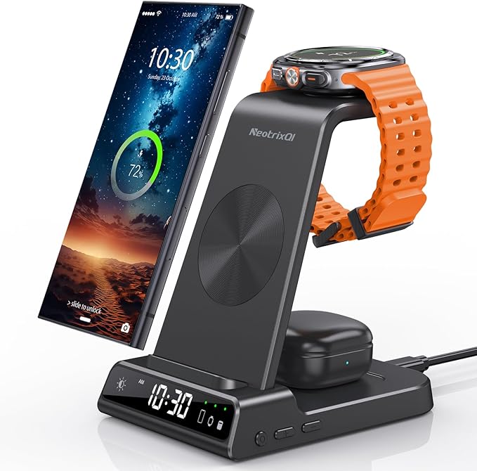 Wireless Charger for Samsung Charging Station, 3 in 1 Android Phone Charger for Samsung Galaxy S25 Ultra/S24 Ultra/S23/Z Fold7/Flip7, Galaxy Watch 8/8 Classic/Ultra/7/6/5, Galaxy Buds 3 Pro/3