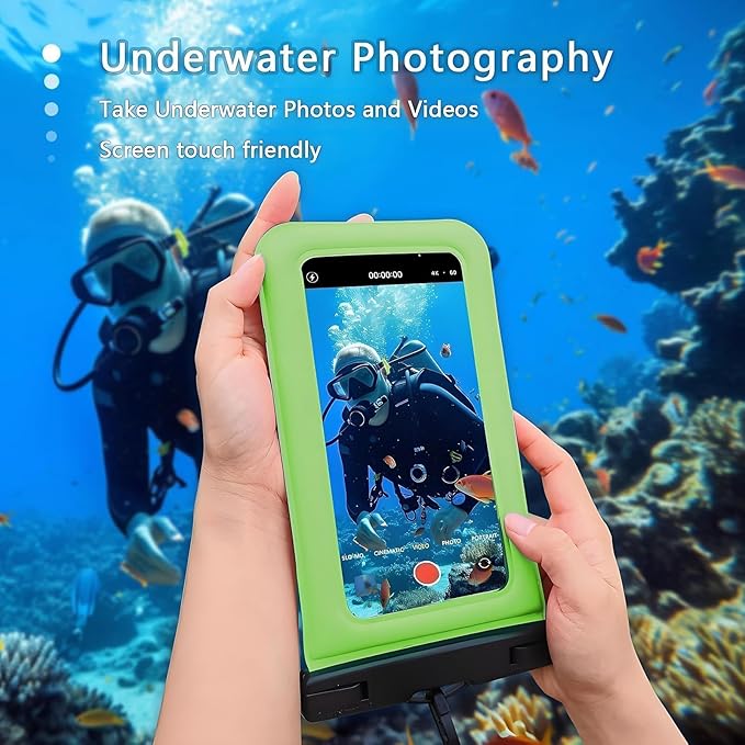 Floatable Soap Bubble Waterproof Phone Pouch/Case with Crossbody Lanyard for iPhone 16 Pro Max/15 Pro/14/13/12, IP68 Cellphone Dry Bag Beach Cruise Ship Essentials, 1 Pack-Light Green-7″