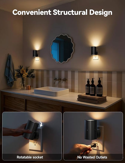 Brightown 2 Pack Night Lights Plug Into Wall, Modern Night Light with Rotating Plug, Dusk to Dawn Sensor, 0-100LM Stepless Dimming Nightlights, Home Decor for Hallway Bedroom Bathroom, Soft White