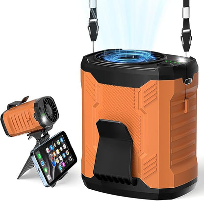 FlarePoint Portable 4-in-1 Waist/Neck/Desk Fan with Phone Stand & LED Light | 10000RPM Ultra-Fast Cooling, 4-Speed Rechargeable Battery | Lightweight for Indoor, Outdoor, Camping, Makeup(Orange)