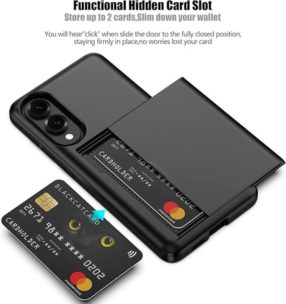 Nvollnoe for Samsung Galaxy S25 Edge Case with Card Holder Dual Layer Heavy Duty Protective Case Hidden Card Slot Slim Wallet Cover for Samsung S25 Edge 6.7''(Black)