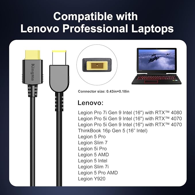 330W Lenovo Legion 7i GaN Laptop Charger with XT60 Port (20V/16.5A) 11/45mm PD 3.0 Fast Charging Adapter, Compatible with Legion Slim 7i N9000K Y9000X R9000P- Gaming & Engineering Laptops Charger
