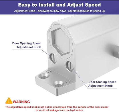 Jayseon Automatic Door Closer for Home & Commercial Door Closer, Fits 99~143 lb Weight, Hydraulic Auto Closers Silent for Residential or Light Commercial, Aluminum Silver