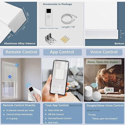 COOLWINDS Motorized Blinds with Remote Cordless Automatic Motorized Shades Custom Blinds for Windows Smart Curtains Compatible with Alexa Google Home(Solar White,W53 x H72in)