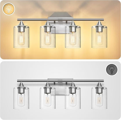 XPEHK 4-Light Bathroom Light Fixtures,Brushed Nickel Vanity Lighting Fixtures,Modern Wall Lighting Sconces for Mirror Bedroom Living Room Vanity Table Hallway