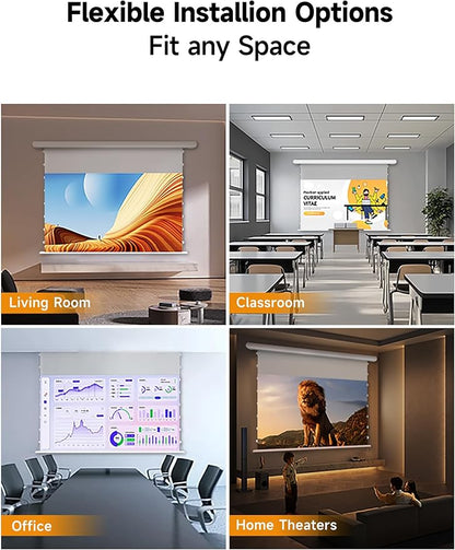 120" PureVision Motorized Projector Screen with Laser Speckle Reduction & Auto-Sync for Long Throw Projectors,Movie Screen 4K/8K UHD Ready,20" Adjustable Drop and Black Backing for Enhanced Contrast