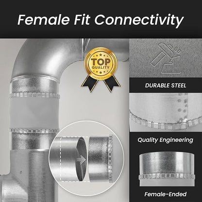 Repa Market 8" Inch Flexible Vibration And Noise Reducing Coupler - Female Fit Duct Connector – Galvanized Steel Coupling for Joining Two Male Duct Fittings – HVAC Ventilation Inline Joint