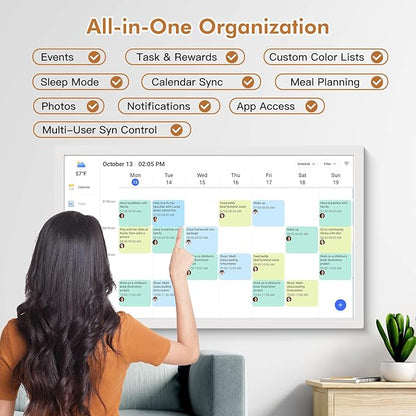 32" Digital Calendar Chore-Chart for-Wall-Planner - Interactive Touchscreen Display Electronic Calendar Picture Frame, Star Reward, Sync Google iCloud Outlook Calendar, Gifts for Mom, Wall Mount White