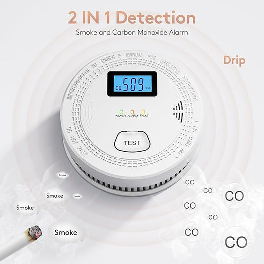 2 Packs, 2 in 1 CO & Smoke Detectors,Carbon Monoxide Detectors,Smoke Detector Battery Powered,（Include 3 * 1.5V AA Battery）,85 db Smoke Alarm,Fire Alarm,Easy Install,Portable