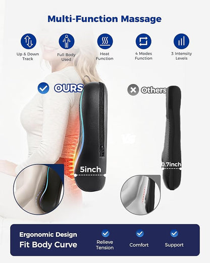 OMASSA Shiatsu Back Massager with Heat-Electric Back Massager for Pain Relief Deep Tissue-Up and Down Rolling Massage Heated Lower Back Massager for Office/Home/Car-Gift for Men Women Parents