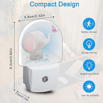 YESPOAK Cute Little Elephant Play Butterfly Dusk to Dawn Night Light Auto Sensor Lamp Home Indoor Stairway Kitchen Corridor Night Lights Plug Into Wall Décor Boys Girls Women Men Room Gifts