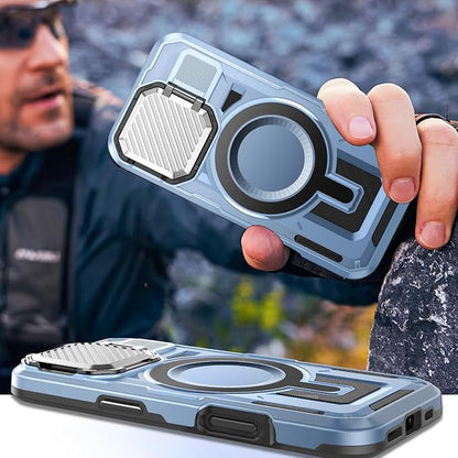 Camera Stand Case for iPhone 16, [Compatible with MagSafe] [Lens Cover] 2024 Version Military Grade Protective Soft Case for iPhone 16 6.1 inch Men Women, Blue