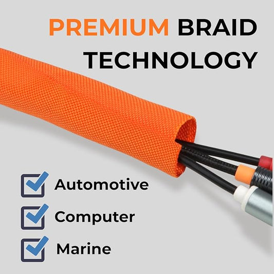 HOLED 5/8 inch Split Braided Cable Management Sleeve for USB Cable Power Cord Audio Video Cable, Wire Loom Cord Protector from Cat Dog Chewing (Orange, 10FT)
