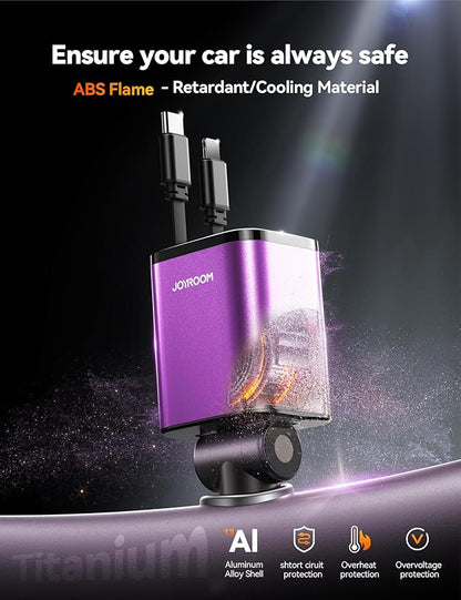 [2025 Ultra-Compact] Retractable Car Charger USB C 84W Car Accessories Adapter for iPhone 16 Fast Charging, Car Travel Essentials Gifts for Women Men, Car Phone Charger for iPhone15 Pro Max, Purple