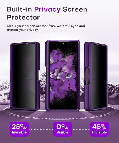 BERFY Magnetic for Samsung Galaxy Z Fold 6 Case with Privacy Screen Protector, [Compatible with MagSafe][Anti Spy] Built-in S Pen Holder & Kickstand, Full-Body Shockproof Case for Z Fold 6, Purple