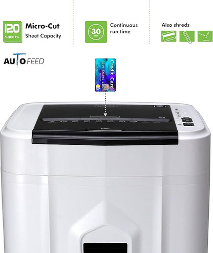 Aurora AU120MB 120-Sheet Auto Feed High Security Micro-Cut Paper Shredder / 30 Minutes (White/Black)