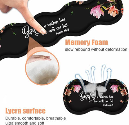 Ergonomic Keyboard Wrist Rest & Mouse Pad Wrist Rest Set,Large Gaming Desk Mat 31.5"x 11.8" with Non-Slip Base,Memory Foam,Easy Typing Pain Relief for Home & Office,Floral Quote Bible Verse Psalm 46:5