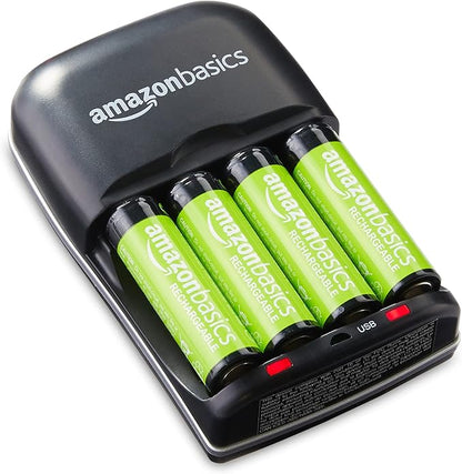 Amazon Basics Rechargeable Battery Charger for AA & AAA Nickel-Metal Hydride (NiMH) Batteries with USB Charging Port, Black