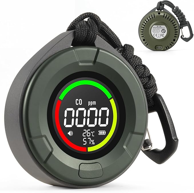 DS-100 Portable Carbon Monoxide Detector for Travel, 140H Standby, CO Detector with Magnetic Back, 3-in-1 CO Monitor with Audible & Visual Alarm for Camping, Hotel, Car & RV