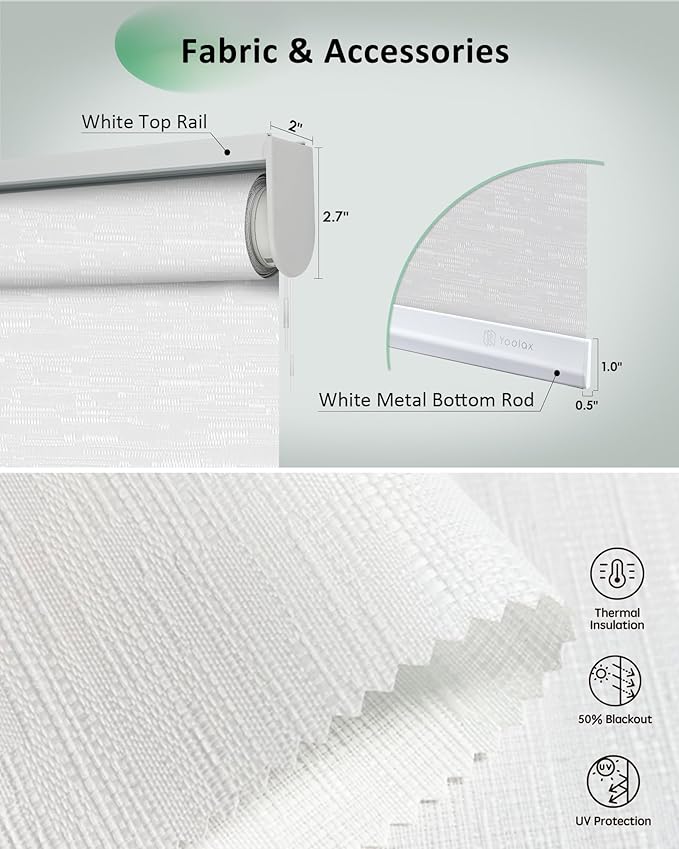Yoolax Motorized Blinds App Control, Light Filtering Motorized Shades for Windows, Cordless Automatic Roller Shades for Bedroom Living Room Office(Light Filtering Jacquard White, 40" W x 72" H)