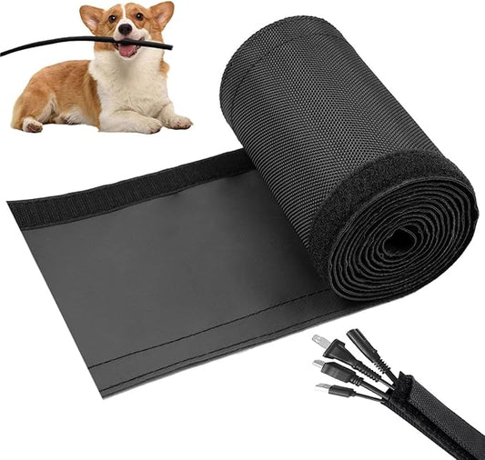 Flauzmann 1.5" - 6.6FT Chew Proof Cord Protector from Pets, Black Heavy Duty Dog & Cat Cable Sleeve Cover - Flexible Split Sleeve for Home, Office, Automotive Wires