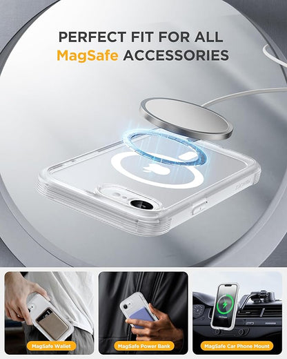 Miracase Magnetic for iPhone 16e Case Full-Body Phone with Built-in Glass Screen Protector, [Compatible with MagSafe] Military Drop Proof 16E Cover Bumper 6.1 inch, Matte Clear