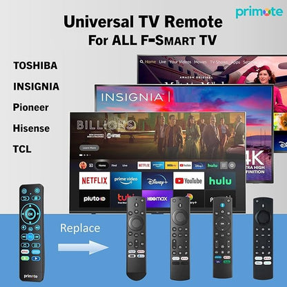 Primote Remote w/Backlit for Fire& Roku Smart-TVs, Including Insignia-Toshiba-TCL-Hisense-ONN-Sharp-Pioneer-Element-Westinghouse Fire/Roku TV (Not for Stick or Box