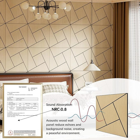 ARMURO 4 Packs Acoustic Wall Panels - Self-Adhesive 3D Wood Slat Wall Panel- Peel and Stick Sound Absorbing Panels for Noise Reducing - Feature Wall Decor for Home & Office