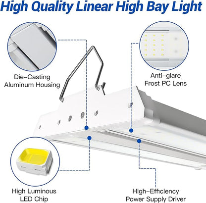 JTT LED Linear Shop Lights 150W, 21000LM 360° Adjustable 1.35FT Led High Bay Lights 5000K Daylight 120-277V, Garage Light for Shop Workshop Store Commercial Supermarket Warehouse Basement, 4-Pack ETL